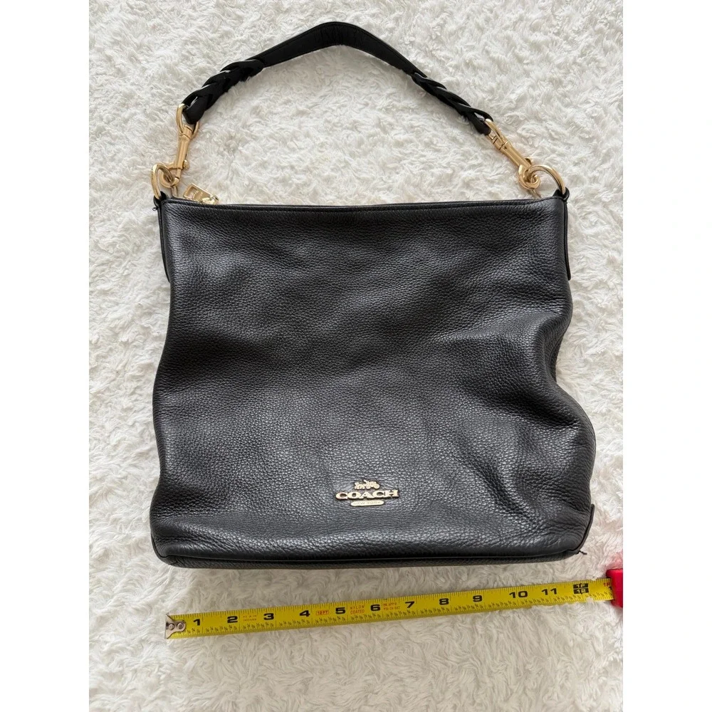 Coach Shoulder Bag Womens Large Pebbled Leather Braided Strap Black Excellent